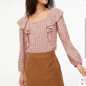 J Crew Flannel Squareneck Ruffle top| Size Medium | EUC